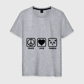 Мужская футболка хлопок с принтом Peace Love Pandas (Мир, Любовь, Панды) в Санкт-Петербурге, 100% хлопок | прямой крой, круглый вырез горловины, длина до линии бедер, слегка спущенное плечо. | peace love pandas | животные | любовь | мир | панды | прикольные картинки