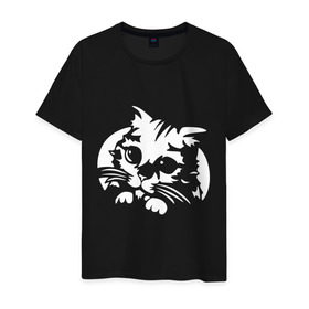 Мужская футболка хлопок с принтом милый котик в Санкт-Петербурге, 100% хлопок | прямой крой, круглый вырез горловины, длина до линии бедер, слегка спущенное плечо. | кот | кот из шрека | котик | милый котик glow | подарок | сюрприз | шрек | я