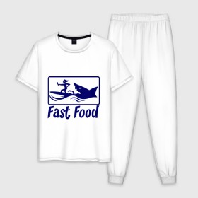 Мужская пижама хлопок с принтом fast food - быстрая еда в Санкт-Петербурге, 100% хлопок | брюки и футболка прямого кроя, без карманов, на брюках мягкая резинка на поясе и по низу штанин
 | fast food | fast food   быстрая еда | акула | быстрая еда | еда | прикольные картинки