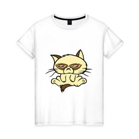 Женская футболка хлопок с принтом Недовольный кот в Санкт-Петербурге, 100% хлопок | прямой крой, круглый вырез горловины, длина до линии бедер, слегка спущенное плечо | девушкам | кот | котик | милые создания | недовольный кот