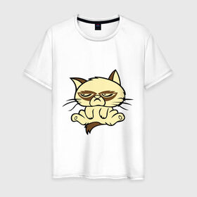 Мужская футболка хлопок с принтом Недовольный кот в Санкт-Петербурге, 100% хлопок | прямой крой, круглый вырез горловины, длина до линии бедер, слегка спущенное плечо. | девушкам | кот | котик | милые создания | недовольный кот