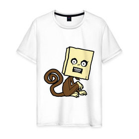 Мужская футболка хлопок с принтом сумасшедшая мартышка в Санкт-Петербурге, 100% хлопок | прямой крой, круглый вырез горловины, длина до линии бедер, слегка спущенное плечо. | животные | мешок | обезьян с мешком | обезьяна | сумасшедшая мартышка