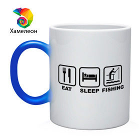 Кружка хамелеон с принтом Eat Sleep Fishing в Санкт-Петербурге, керамика | меняет цвет при нагревании, емкость 330 мл | eat sleep fishing | еда | машина | рыбалка