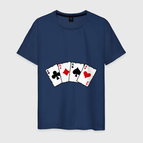 Мужская футболка хлопок с принтом Четыре туза в Санкт-Петербурге, 100% хлопок | прямой крой, круглый вырез горловины, длина до линии бедер, слегка спущенное плечо. | Тематика изображения на принте: игра | игральные карты | карты | покер | туз | тузы | четыре туза