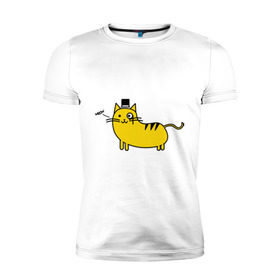 Мужская футболка премиум с принтом Кот аристократ в Санкт-Петербурге, 92% хлопок, 8% лайкра | приталенный силуэт, круглый вырез ворота, длина до линии бедра, короткий рукав | аристократ | желтый кот | кот | кот аристократ | котик | котяра | цилиндр