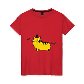 Женская футболка хлопок с принтом Кот аристократ в Санкт-Петербурге, 100% хлопок | прямой крой, круглый вырез горловины, длина до линии бедер, слегка спущенное плечо | аристократ | желтый кот | кот | кот аристократ | котик | котяра | цилиндр