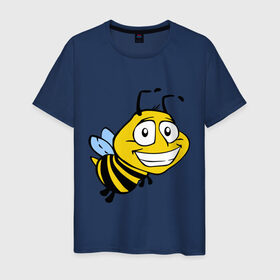 Мужская футболка хлопок с принтом Пчелка в Санкт-Петербурге, 100% хлопок | прямой крой, круглый вырез горловины, длина до линии бедер, слегка спущенное плечо. | веселая пчелка | животные | мед | полоски | пчелка | шмель