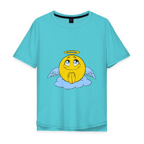 Мужская футболка хлопок Oversize с принтом Ангел смайл в Санкт-Петербурге, 100% хлопок | свободный крой, круглый ворот, “спинка” длиннее передней части | smile. улыбка | ангел смайл | безумный смайл | позитив и смайлы | псих | смайл | смайлик