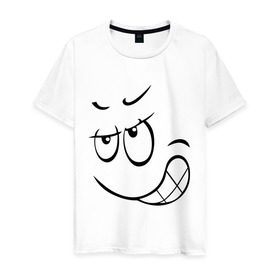Мужская футболка хлопок с принтом Хитрый смайл в Санкт-Петербурге, 100% хлопок | прямой крой, круглый вырез горловины, длина до линии бедер, слегка спущенное плечо. | smile | позитив и смайлы | смайл | смайлик | улыбка | хитрый смайл