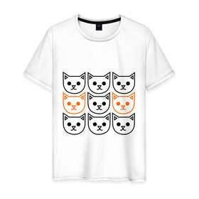 Мужская футболка хлопок с принтом Котики в Санкт-Петербурге, 100% хлопок | прямой крой, круглый вырез горловины, длина до линии бедер, слегка спущенное плечо. | Тематика изображения на принте: голова кота | животное | киса | киски | кот | котяра | кошки | прикольные картинки