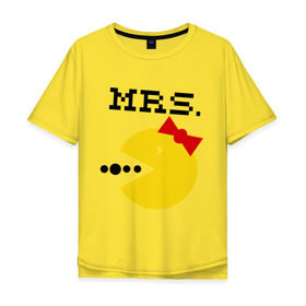 Мужская футболка хлопок Oversize с принтом Миссис Pac-man (парная) в Санкт-Петербурге, 100% хлопок | свободный крой, круглый ворот, “спинка” длиннее передней части | 14 февраля | : парные | для двоих | миссис pac man