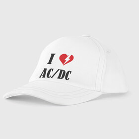 Детская бейсболка с принтом I Love AC DC в Санкт-Петербурге, 100% хлопок | классический козырек, металлическая застежка-регулятор размера | Тематика изображения на принте: ac dc | i love ac dc | музыка | музыка для сердца | рок | сердце