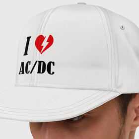 Кепка снепбек с прямым козырьком с принтом I Love AC DC в Санкт-Петербурге, хлопок 100% |  | ac dc | i love ac dc | музыка | музыка для сердца | рок | сердце