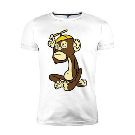 Мужская футболка премиум с принтом маленькая мартышка в Санкт-Петербурге, 92% хлопок, 8% лайкра | приталенный силуэт, круглый вырез ворота, длина до линии бедра, короткий рукав | животные | маленькая мартышка | мартышка | обезьянка