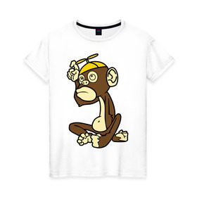 Женская футболка хлопок с принтом маленькая мартышка в Санкт-Петербурге, 100% хлопок | прямой крой, круглый вырез горловины, длина до линии бедер, слегка спущенное плечо | животные | маленькая мартышка | мартышка | обезьянка