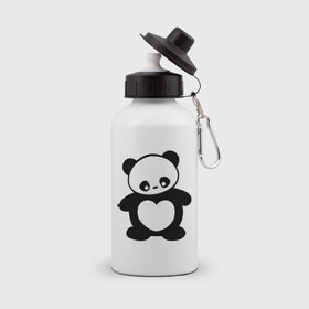 Бутылка спортивная с принтом Панда с сердцем panda heart в Санкт-Петербурге, металл | емкость — 500 мл, в комплекте две пластиковые крышки и карабин для крепления | Тематика изображения на принте: панда