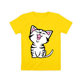 Детская футболка хлопок с принтом милый котенок в Санкт-Петербурге, 100% хлопок | круглый вырез горловины, полуприлегающий силуэт, длина до линии бедер | киса | котёнок | котик | кошки | милые | милый | милый котенок