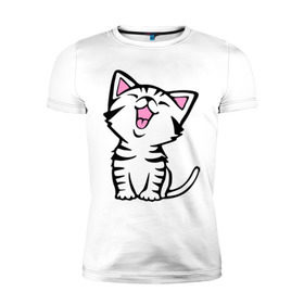 Мужская футболка премиум с принтом милый котенок в Санкт-Петербурге, 92% хлопок, 8% лайкра | приталенный силуэт, круглый вырез ворота, длина до линии бедра, короткий рукав | киса | котёнок | котик | кошки | милые | милый | милый котенок