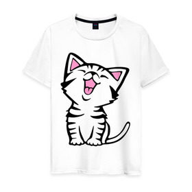 Мужская футболка хлопок с принтом милый котенок в Санкт-Петербурге, 100% хлопок | прямой крой, круглый вырез горловины, длина до линии бедер, слегка спущенное плечо. | киса | котёнок | котик | кошки | милые | милый | милый котенок