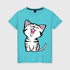 Женская футболка хлопок с принтом милый котенок в Санкт-Петербурге, 100% хлопок | прямой крой, круглый вырез горловины, длина до линии бедер, слегка спущенное плечо | киса | котёнок | котик | кошки | милые | милый | милый котенок