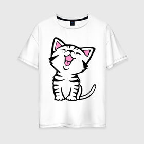 Женская футболка хлопок Oversize с принтом милый котенок в Санкт-Петербурге, 100% хлопок | свободный крой, круглый ворот, спущенный рукав, длина до линии бедер
 | киса | котёнок | котик | кошки | милые | милый | милый котенок