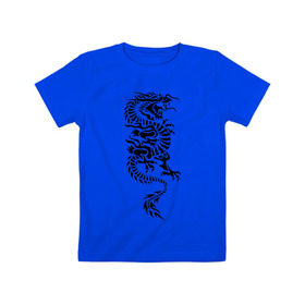 Детская футболка хлопок с принтом Японский дракон в Санкт-Петербурге, 100% хлопок | круглый вырез горловины, полуприлегающий силуэт, длина до линии бедер | Тематика изображения на принте: media | дракон | прикольные картинки | трайблы и узоры 
автор: pavecher | японский дракон