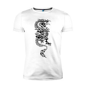 Мужская футболка премиум с принтом Японский дракон в Санкт-Петербурге, 92% хлопок, 8% лайкра | приталенный силуэт, круглый вырез ворота, длина до линии бедра, короткий рукав | media | дракон | прикольные картинки | трайблы и узоры 
автор: pavecher | японский дракон