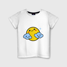 Детская футболка хлопок с принтом Солнышко с облаками в Санкт-Петербурге, 100% хлопок | круглый вырез горловины, полуприлегающий силуэт, длина до линии бедер | позитив и смайлы | прикольные картинки | солнышко с облаками
