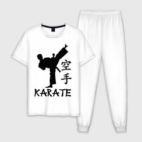 Мужская пижама хлопок с принтом Karate (Карате) в Санкт-Петербурге, 100% хлопок | брюки и футболка прямого кроя, без карманов, на брюках мягкая резинка на поясе и по низу штанин
 | karate | единоборства | карате | спорт
