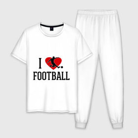 Мужская пижама хлопок с принтом Я люблю футбол в Санкт-Петербурге, 100% хлопок | брюки и футболка прямого кроя, без карманов, на брюках мягкая резинка на поясе и по низу штанин
 | Тематика изображения на принте: football | футболерывкашники | футболист | я люблю футбол