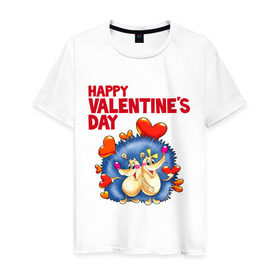 Мужская футболка хлопок с принтом Ёжики с сердечками в Санкт-Петербурге, 100% хлопок | прямой крой, круглый вырез горловины, длина до линии бедер, слегка спущенное плечо. | влюбленные ежики | день святого валентина | ежики | ёжики с сердечками | идеи подарков | любовь | сердечки