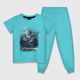 Детская пижама хлопок с принтом STALKER в Санкт-Петербурге, 100% хлопок |  брюки и футболка прямого кроя, без карманов, на брюках мягкая резинка на поясе и по низу штанин
 | shooter | stalker | постапокалиптические | припять | радиация | сталкер | чернобыль | шутер