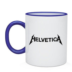 Кружка двухцветная с принтом Helvetica Metallica в Санкт-Петербурге, керамика | объем — 330 мл, диаметр — 80 мм. Цветная ручка и кайма сверху, в некоторых цветах — вся внутренняя часть | helvetica metallica | антибренд