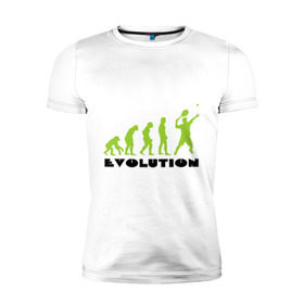 Мужская футболка премиум с принтом Tennis Evolution в Санкт-Петербурге, 92% хлопок, 8% лайкра | приталенный силуэт, круглый вырез ворота, длина до линии бедра, короткий рукав | tennis evolution | мяч | спорт | теннис | эволюция