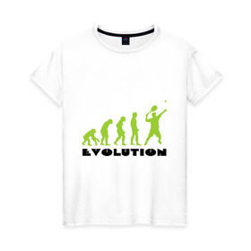 Женская футболка хлопок с принтом Tennis Evolution в Санкт-Петербурге, 100% хлопок | прямой крой, круглый вырез горловины, длина до линии бедер, слегка спущенное плечо | tennis evolution | мяч | спорт | теннис | эволюция