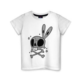 Детская футболка хлопок с принтом Череп зайца в Санкт-Петербурге, 100% хлопок | круглый вырез горловины, полуприлегающий силуэт, длина до линии бедер | животные | зайка | кости | мертвый зайка | череп | череп зайца | черепа