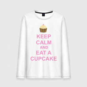Мужской лонгслив хлопок с принтом keep calm and eat a cupcake в Санкт-Петербурге, 100% хлопок |  | keep calm and eat a cupcake | антибренд | кекс | сохранять спокойствие и съесть кекс