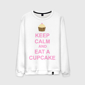 Мужской свитшот хлопок с принтом keep calm and eat a cupcake в Санкт-Петербурге, 100% хлопок |  | keep calm and eat a cupcake | антибренд | кекс | сохранять спокойствие и съесть кекс