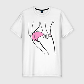 Мужская футболка премиум с принтом Розовые трусики в Санкт-Петербурге, 92% хлопок, 8% лайкра | приталенный силуэт, круглый вырез ворота, длина до линии бедра, короткий рукав | идеальное тело | розовые трусики | тело