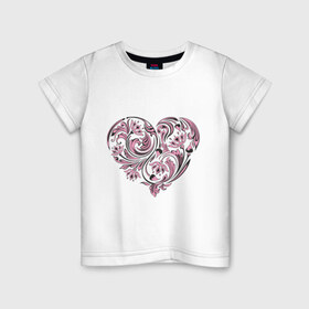 Детская футболка хлопок с принтом Расписное сердце в Санкт-Петербурге, 100% хлопок | круглый вырез горловины, полуприлегающий силуэт, длина до линии бедер | 14 февраля | love is.. | влюбленным | красивые рисунки | расписное сердце | сердца | сердце