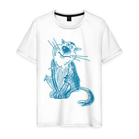 Мужская футболка хлопок с принтом Котик в Санкт-Петербурге, 100% хлопок | прямой крой, круглый вырез горловины, длина до линии бедер, слегка спущенное плечо. | киса | кот | котик | парные