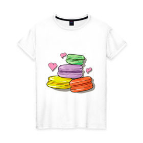 Женская футболка хлопок с принтом Макароне в Санкт-Петербурге, 100% хлопок | прямой крой, круглый вырез горловины, длина до линии бедер, слегка спущенное плечо | макароне | парные | печеньки | пирожное