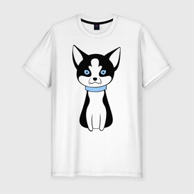 Мужская футболка премиум с принтом Кошка с голубыми глазами в Санкт-Петербурге, 92% хлопок, 8% лайкра | приталенный силуэт, круглый вырез ворота, длина до линии бедра, короткий рукав | киска | котик | кошка с голубыми глазами | кошки | му