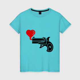 Женская футболка хлопок с принтом Love Gun в Санкт-Петербурге, 100% хлопок | прямой крой, круглый вырез горловины, длина до линии бедер, слегка спущенное плечо | 