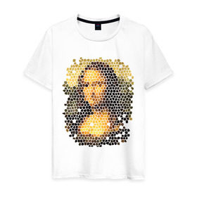 Мужская футболка хлопок с принтом Mona Lisa в Санкт-Петербурге, 100% хлопок | прямой крой, круглый вырез горловины, длина до линии бедер, слегка спущенное плечо. | mona lisa | леонардо да винчи | мозаика | мона лиза | фреска