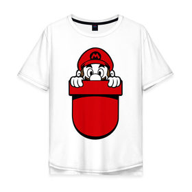 Мужская футболка хлопок Oversize с принтом Марио в кармане в Санкт-Петербурге, 100% хлопок | свободный крой, круглый ворот, “спинка” длиннее передней части | nintendo | марио | нинтендо