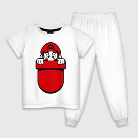 Детская пижама хлопок с принтом Марио в кармане в Санкт-Петербурге, 100% хлопок |  брюки и футболка прямого кроя, без карманов, на брюках мягкая резинка на поясе и по низу штанин
 | nintendo | марио | нинтендо