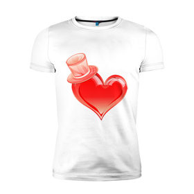 Мужская футболка премиум с принтом Наши сердца (господин) в Санкт-Петербурге, 92% хлопок, 8% лайкра | приталенный силуэт, круглый вырез ворота, длина до линии бедра, короткий рукав | 14 февраля | господин | для двоих | любовь | наши сердца | парные | сердце в цилиндре