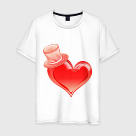 Мужская футболка хлопок с принтом Наши сердца (господин) в Санкт-Петербурге, 100% хлопок | прямой крой, круглый вырез горловины, длина до линии бедер, слегка спущенное плечо. | 14 февраля | господин | для двоих | любовь | наши сердца | парные | сердце в цилиндре