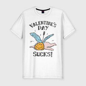 Мужская футболка премиум с принтом Valentine`s day sucks в Санкт-Петербурге, 92% хлопок, 8% лайкра | приталенный силуэт, круглый вырез ворота, длина до линии бедра, короткий рукав | 14 февраля | день всех влюбленных | день святого валентина | ненавижу день святого валентина